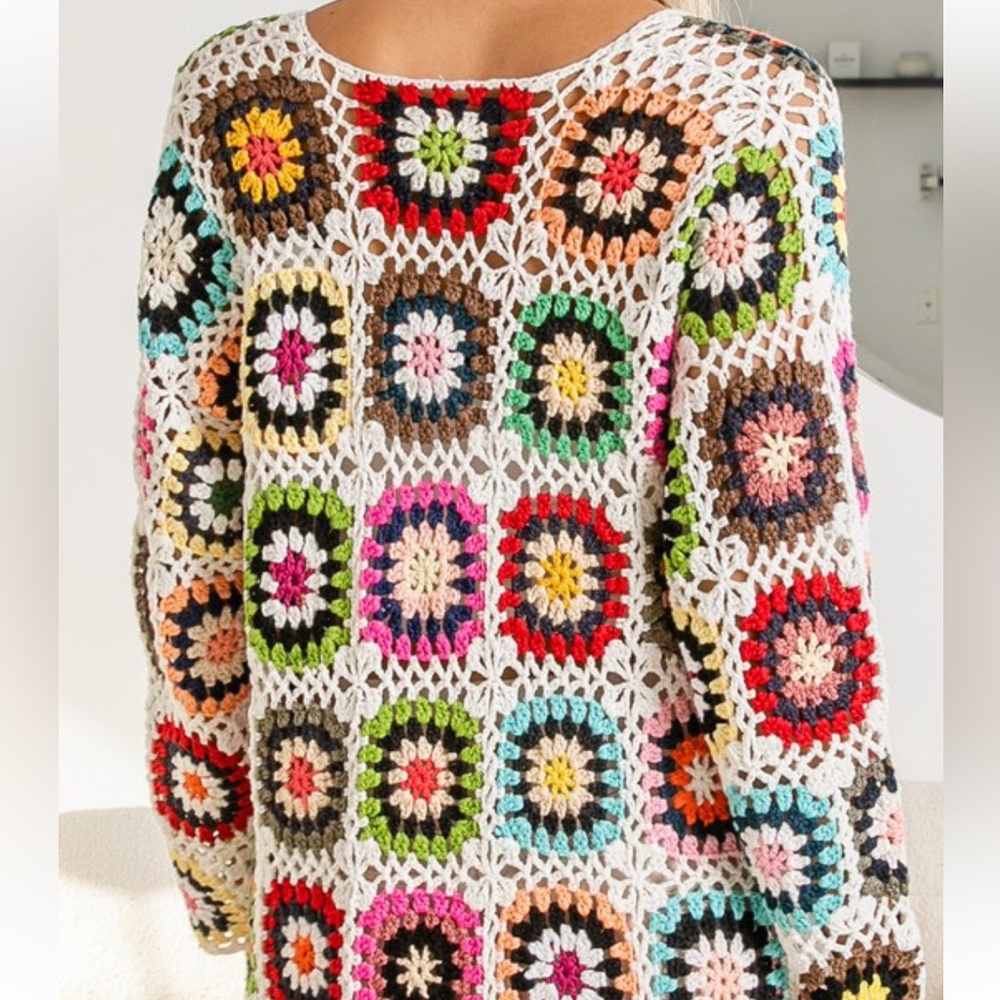 Handmade Granny Square Crochet Cardigan, swim suit cover up/ long cardig… - Picture 5 of 16